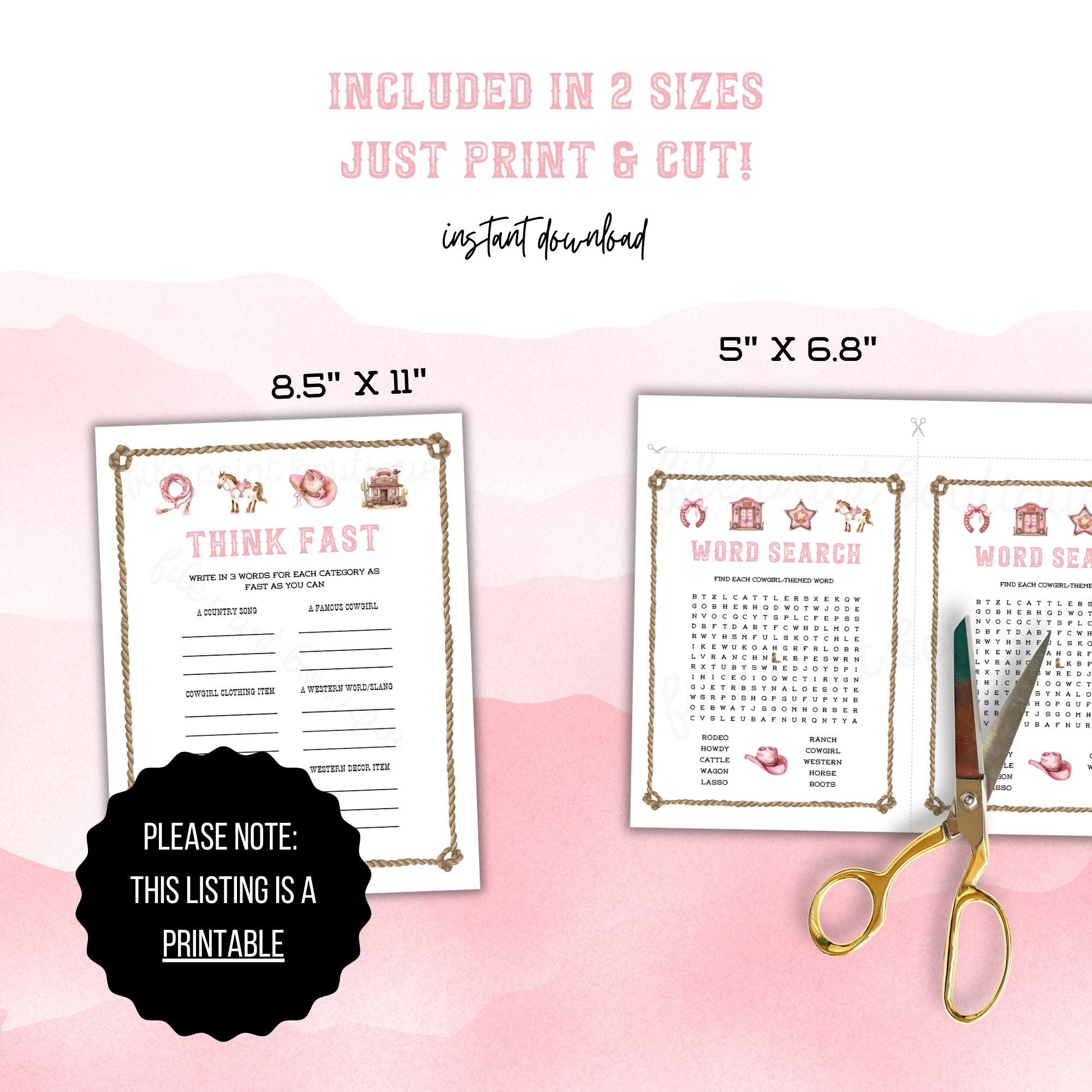 Cowgirl Party Games: Printable Activity Bundle (digital Download) - Etsy