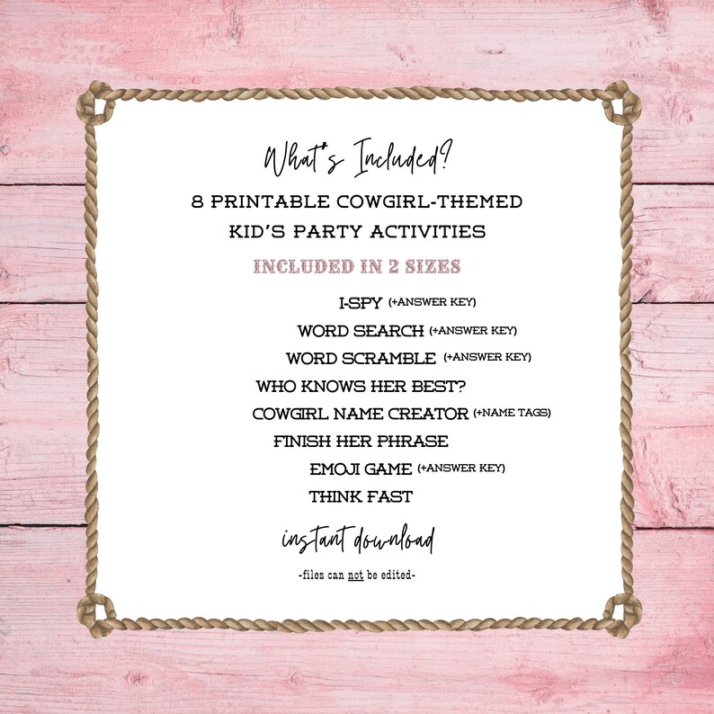 Cowgirl Party Games: Printable Activity Bundle (digital Download) - Etsy