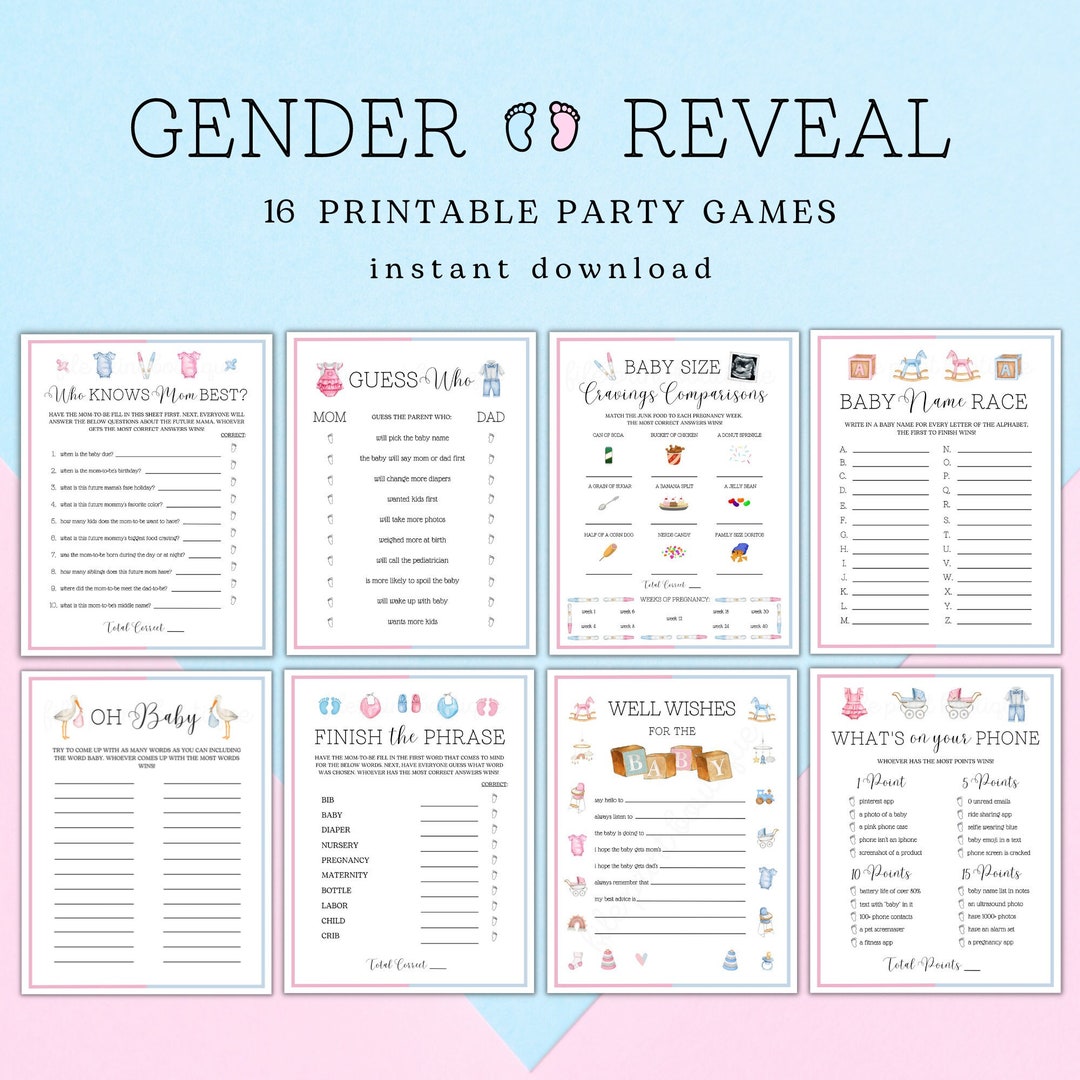 Gender Reveal Party Games Printable Gender Reveal Activities Gender