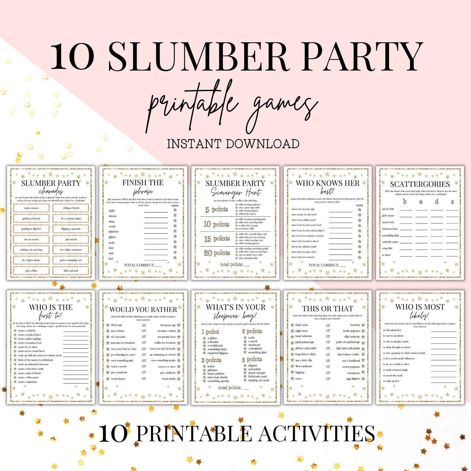 Slumber Party Games Printable Slumber Party Activities - Etsy