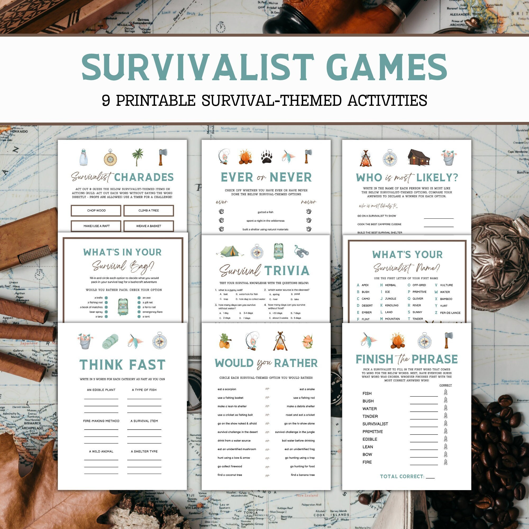 Survivalist Printable Games, Survivalist Party, Bushcraft Printables ...