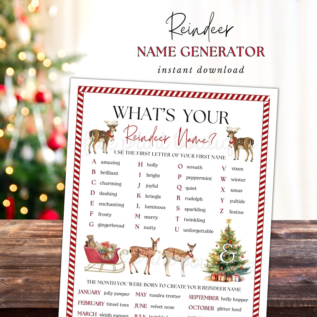 Reindeer Name Creator Printable, Printable Christmas Name Creator