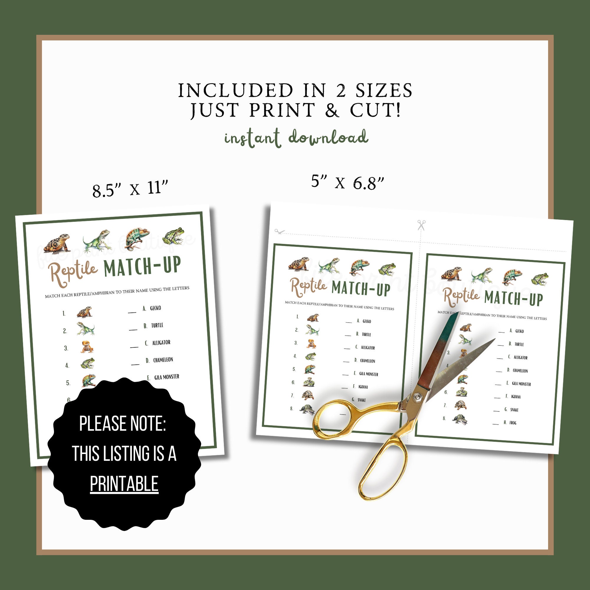 Reptile Games for Kids Printable, Reptiles Printable Games, Party Game ...