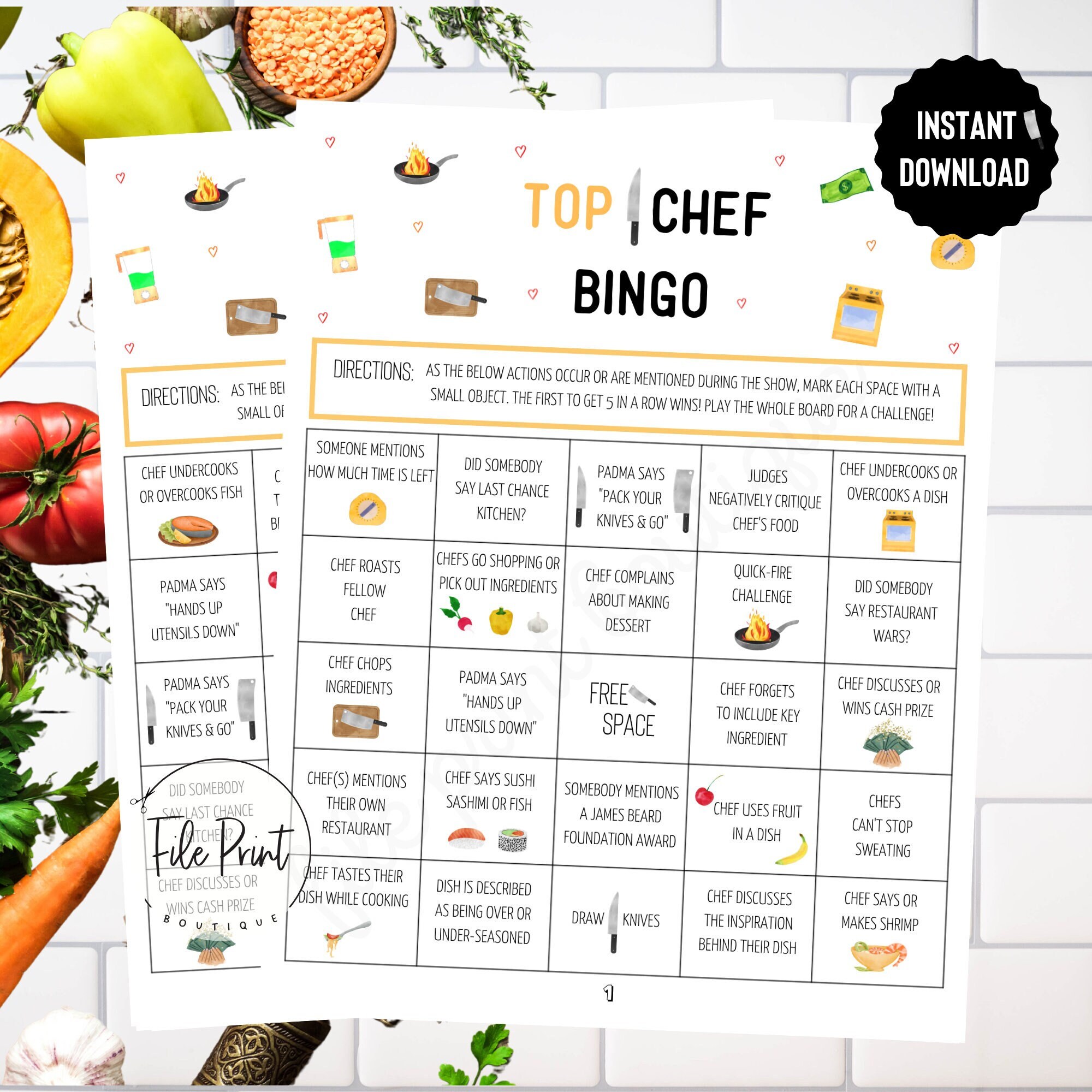 Top Chef Printable Bingo Top Chef Instant Download Top Chef Etsy