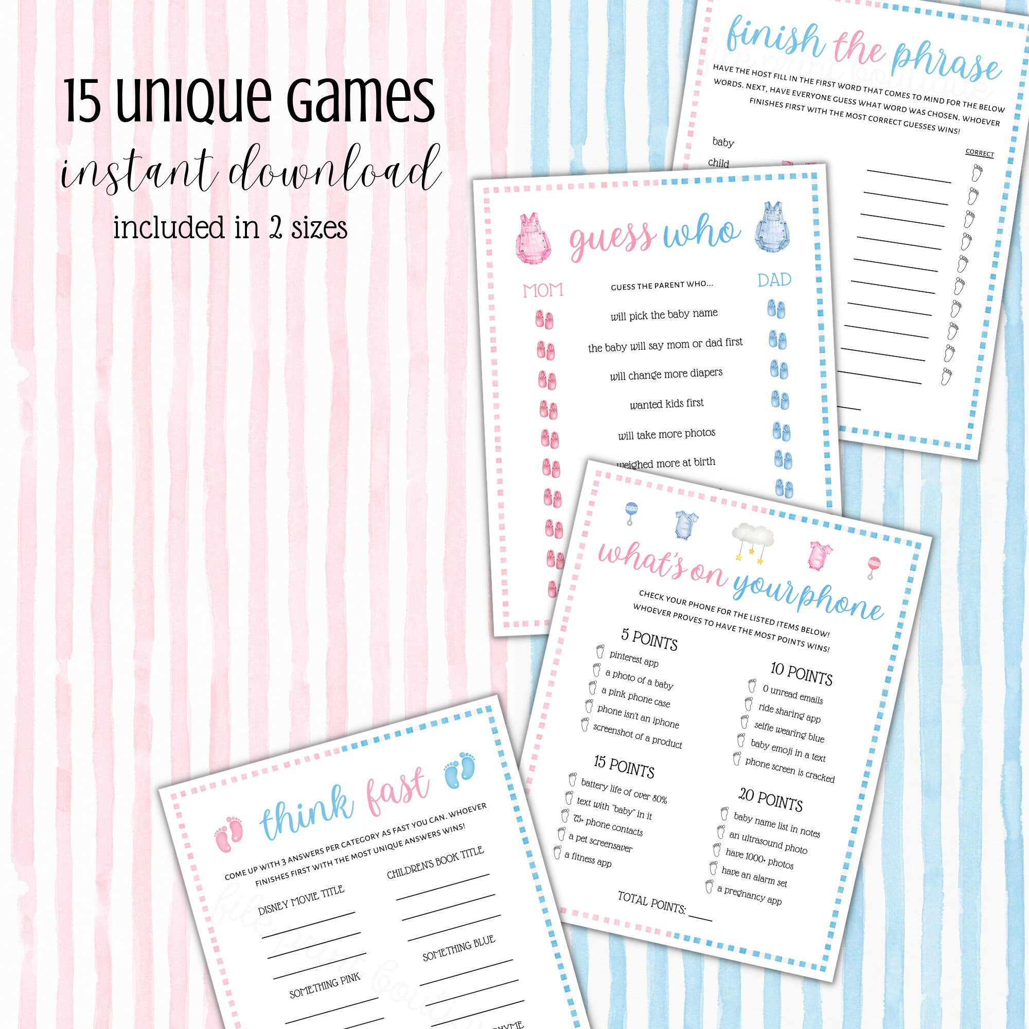 Gender Reveal Printable Games, Gender Reveal Bundle, Gender Reveal ...