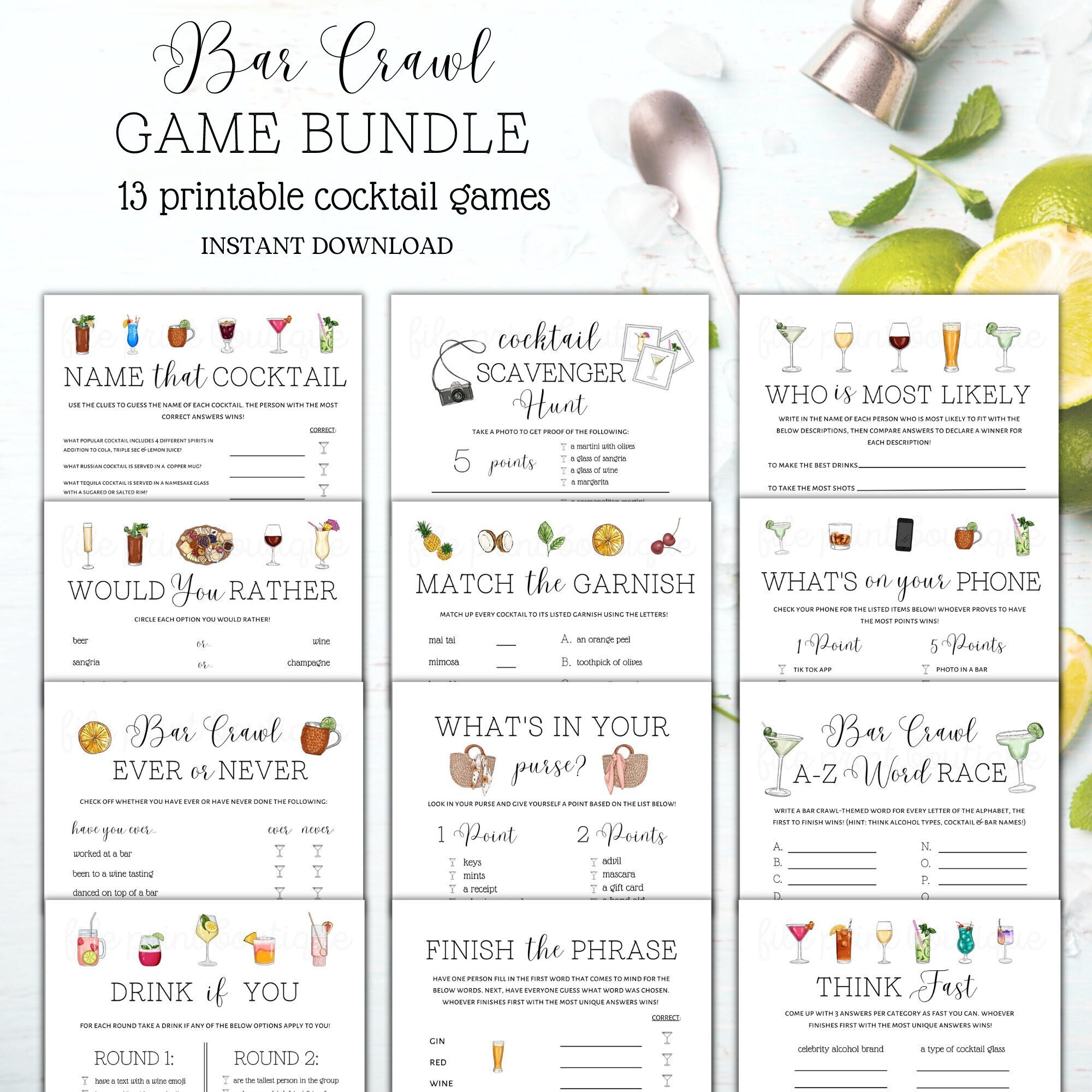 Bar Crawl Games Printable Bar Crawl Bundle Bar Crawl Etsy