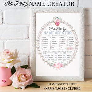 Créateur de nom de tea party imprimable, jeu de tea party imprimable, jeu de tea party, signe de tea party, activité de tea party, étiquettes de nom de tea party