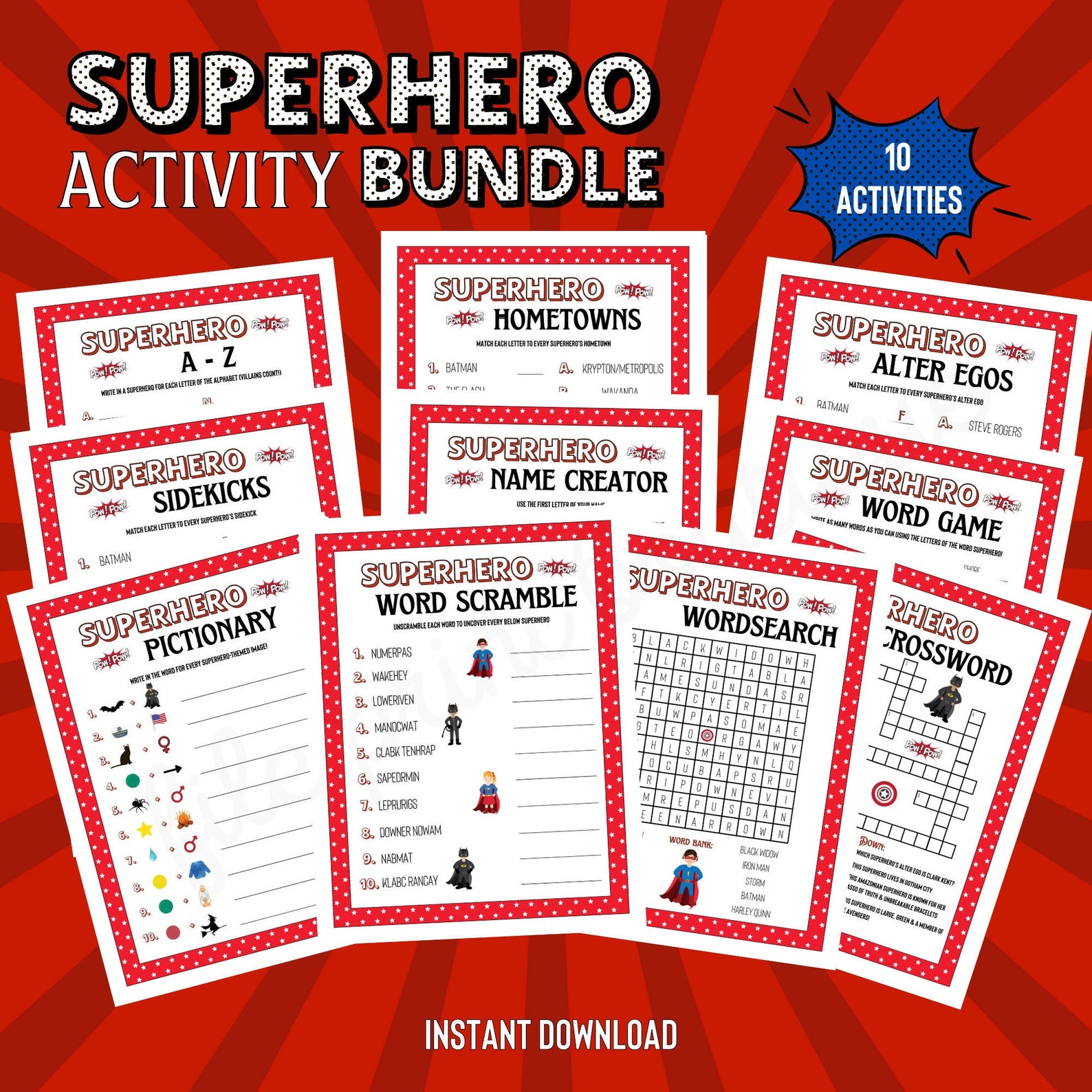 Superhero Printable Kid's Activities, Superhero Crossword, Superhero ...
