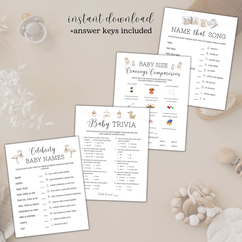 Baby Shower Printable Games Gender Neutral Baby Shower Games - Etsy