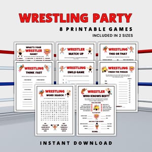Wrestling Printable Games, Wrestling Party Games, Printable Party Games, Wrestling Printable, Wrestling Activities, Instant Download