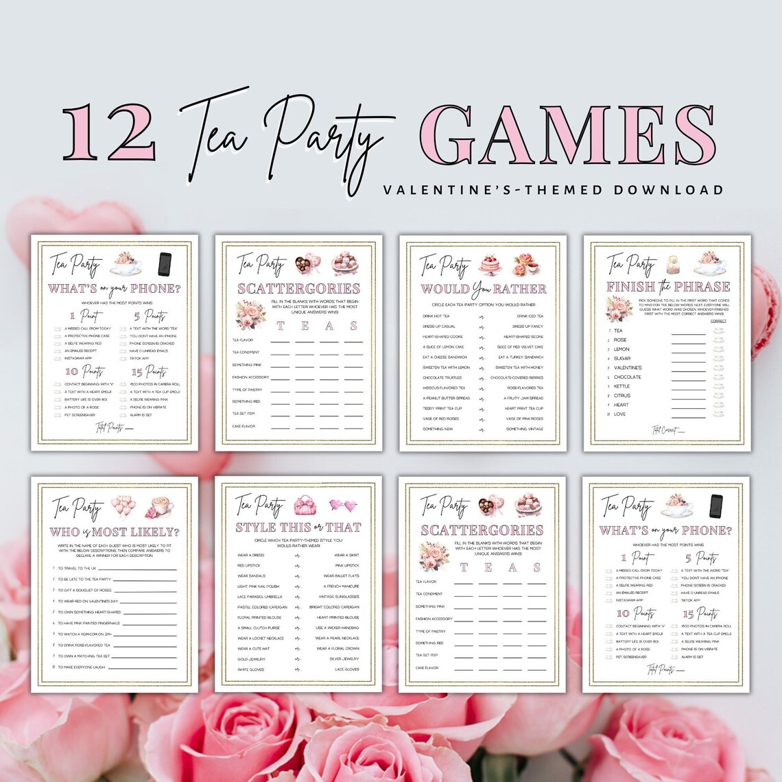 Valentine's Day Tea Party Games Printable, Tea Party Games, Tea Party ...