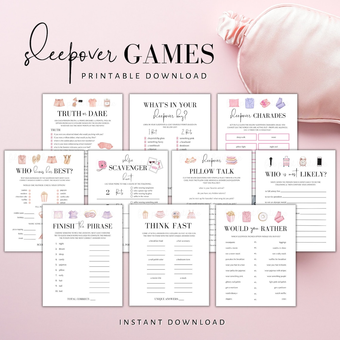 Sleepover Party Games Printable, Slumber Party Games Bundle, Teen ...