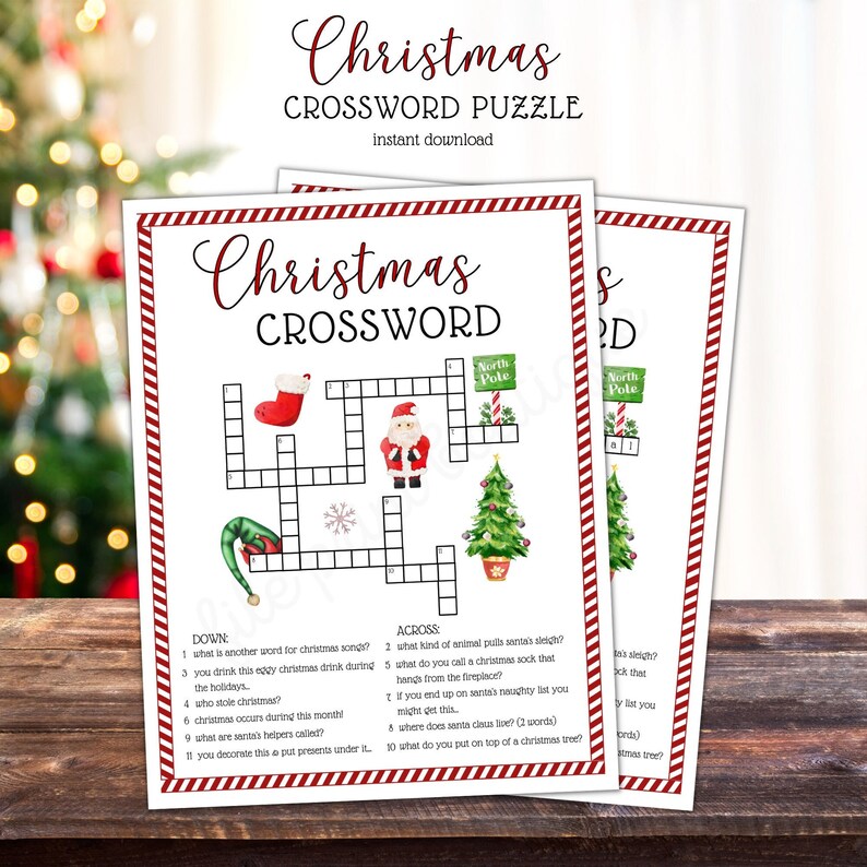 Christmas Crossword Puzzle Printable Christmas Activity for Etsy