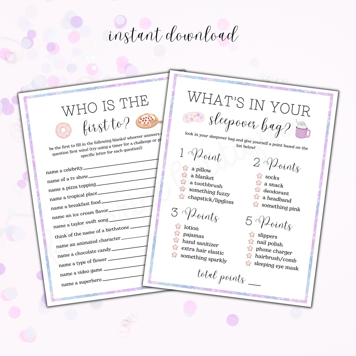 Sleepover Party Games Printable Slumber Party Games Bundle - Etsy
