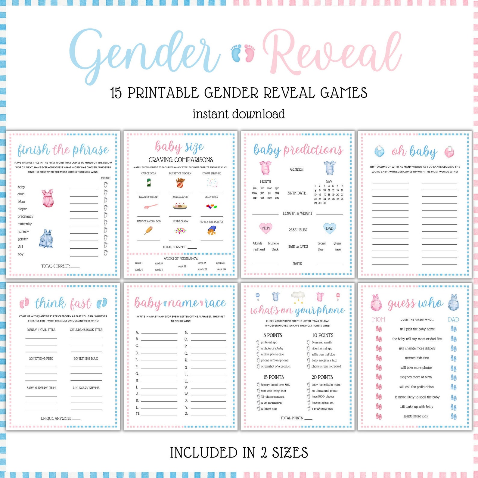 Gender Reveal Printable Games Gender Reveal Bundle Gender - Etsy