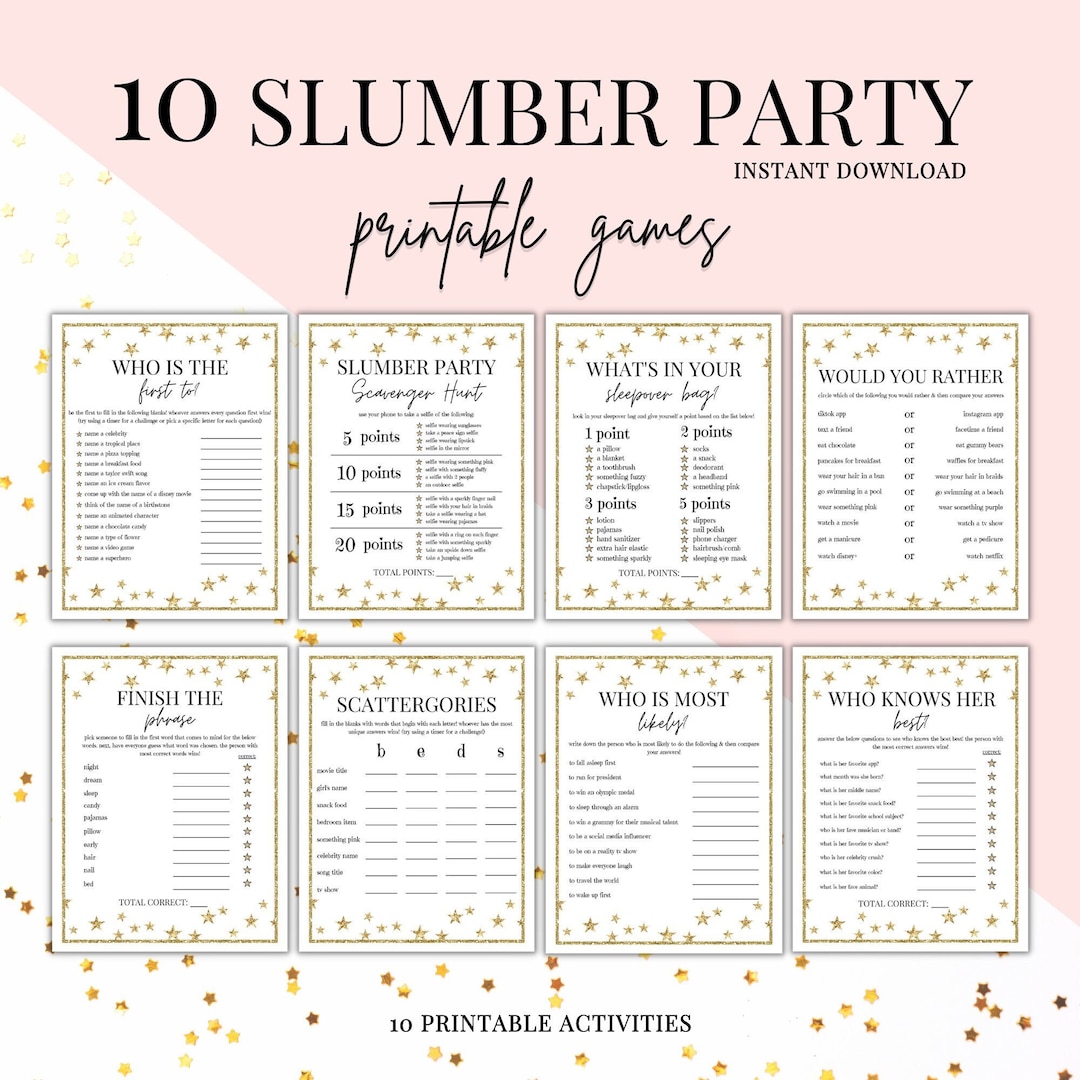 Slumber Party Games Printable, Slumber Party Activities, Tweens Teens