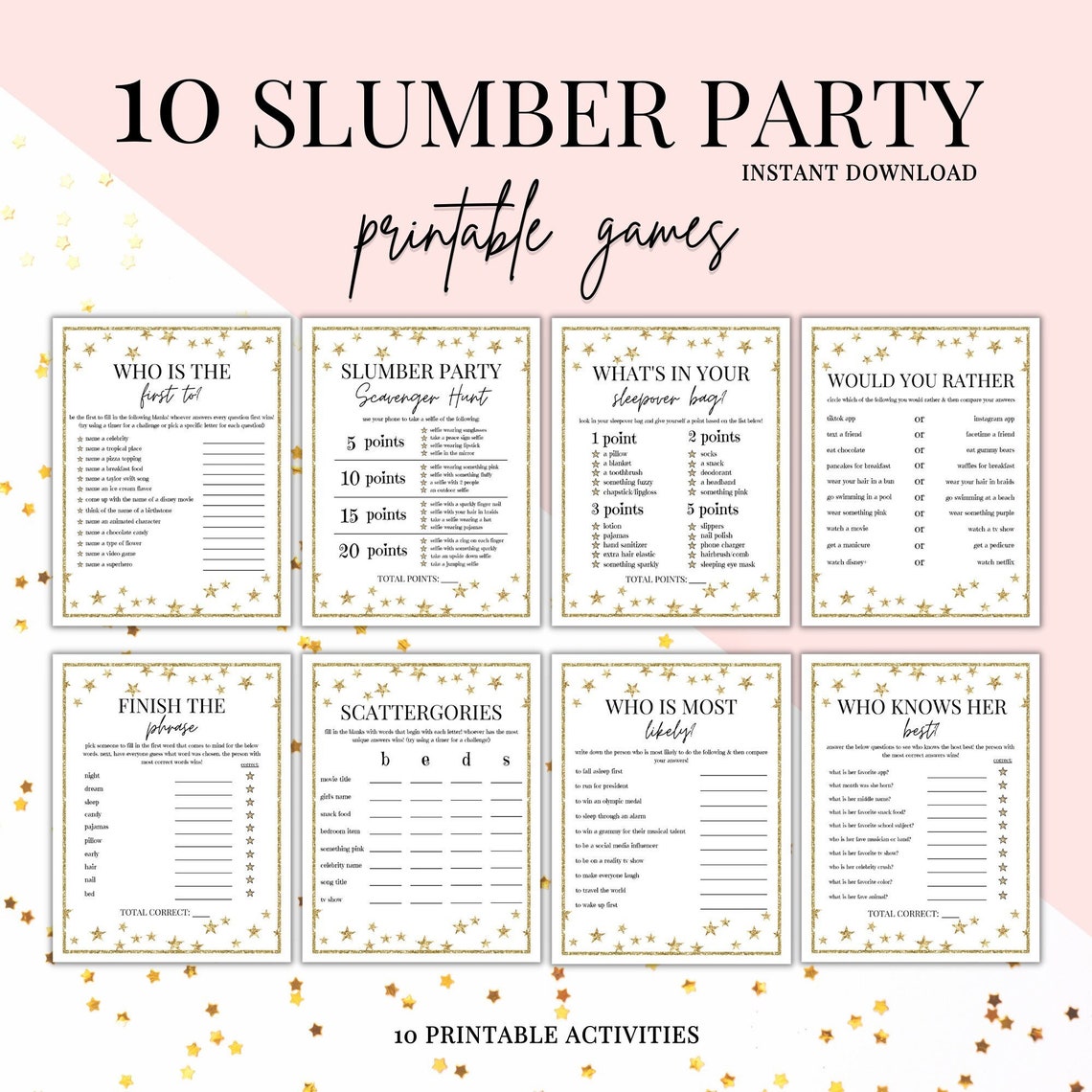 Slumber Party Games Printable Slumber Party Activities - Etsy
