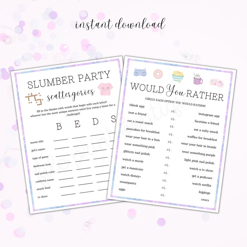 Sleepover Party Games Printable Slumber Party Games Bundle - Etsy