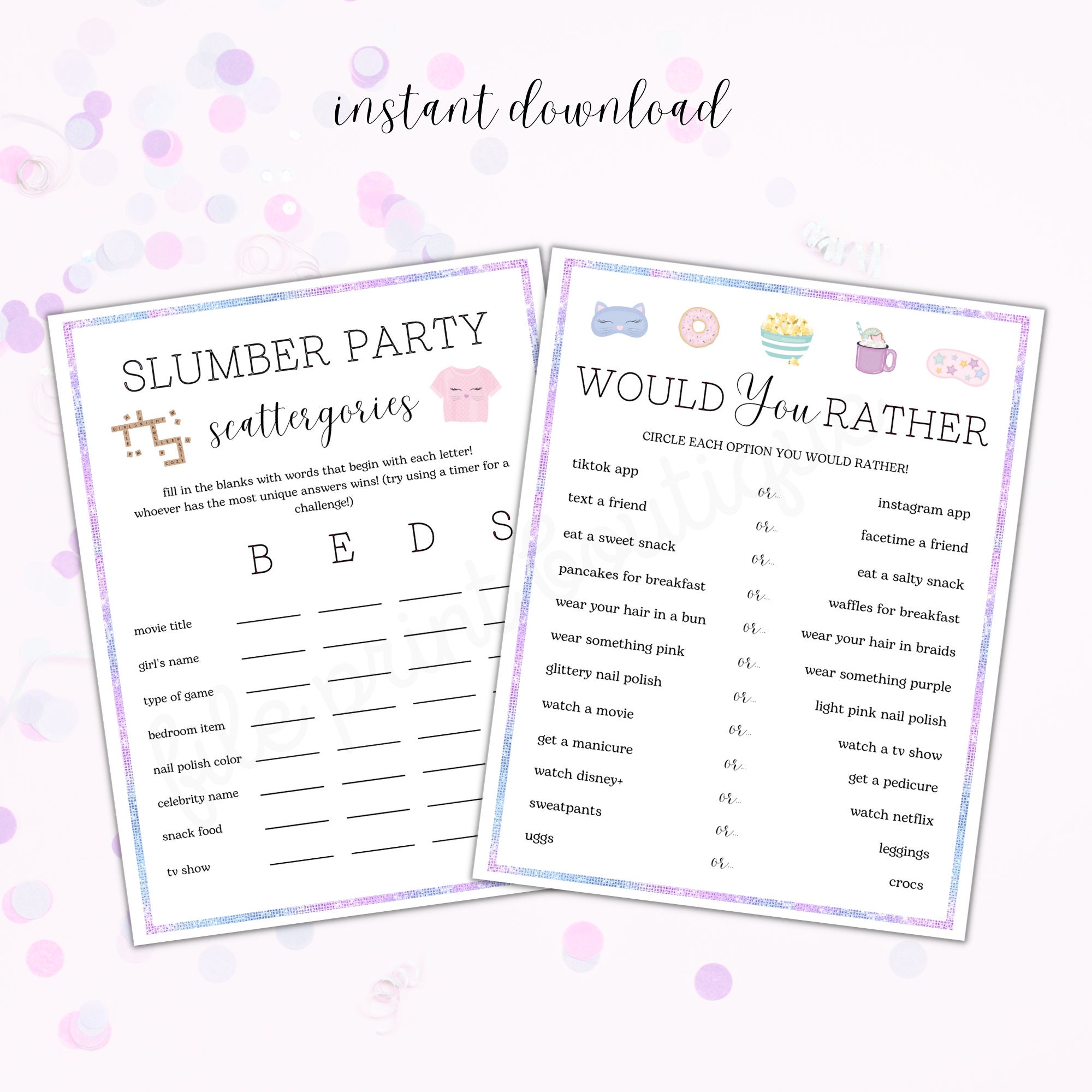 Sleepover Party Games Printable Slumber Party Games Bundle - Etsy UK