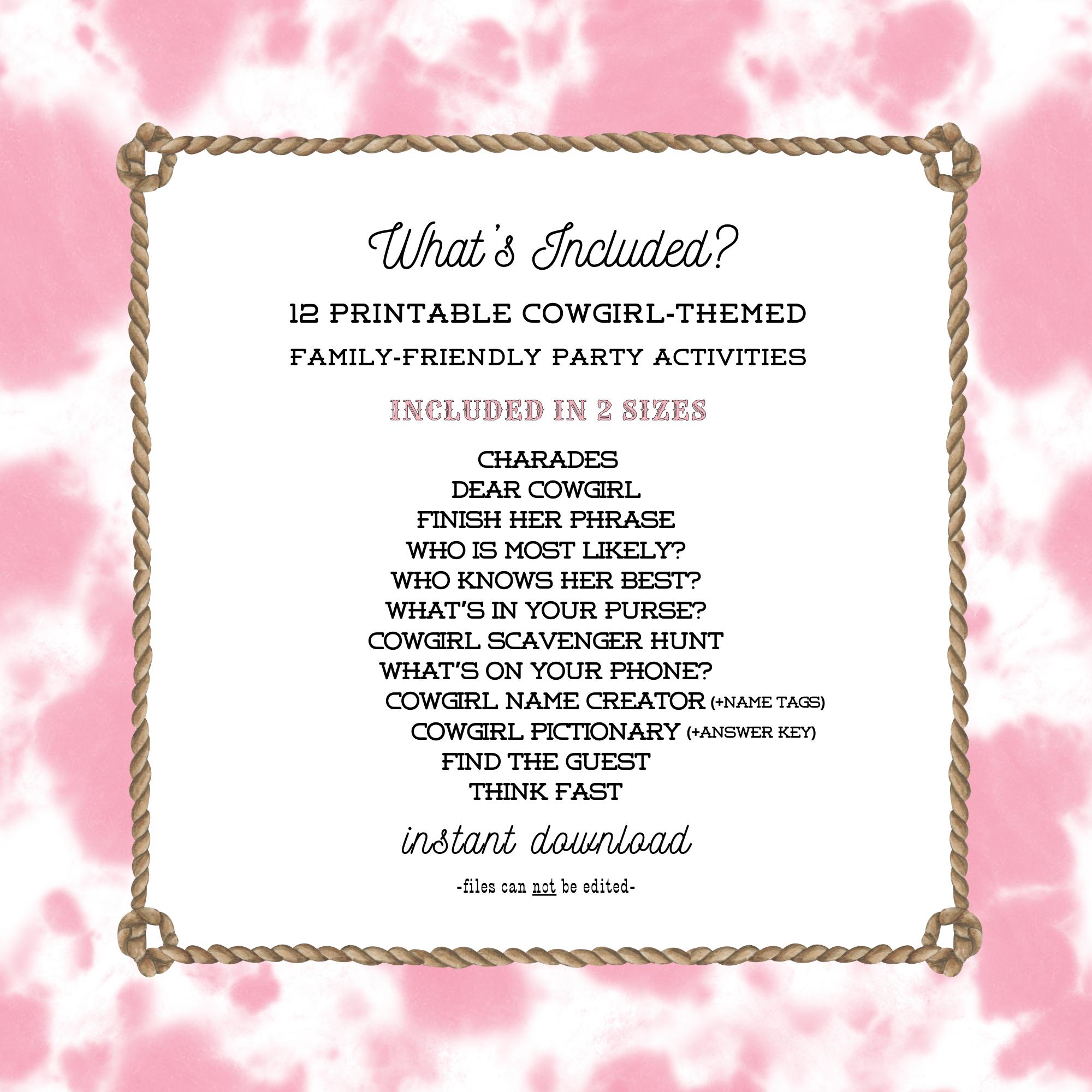 Cowgirl Party Games Bundle: 12 Printable Activities & Signs (digital ...