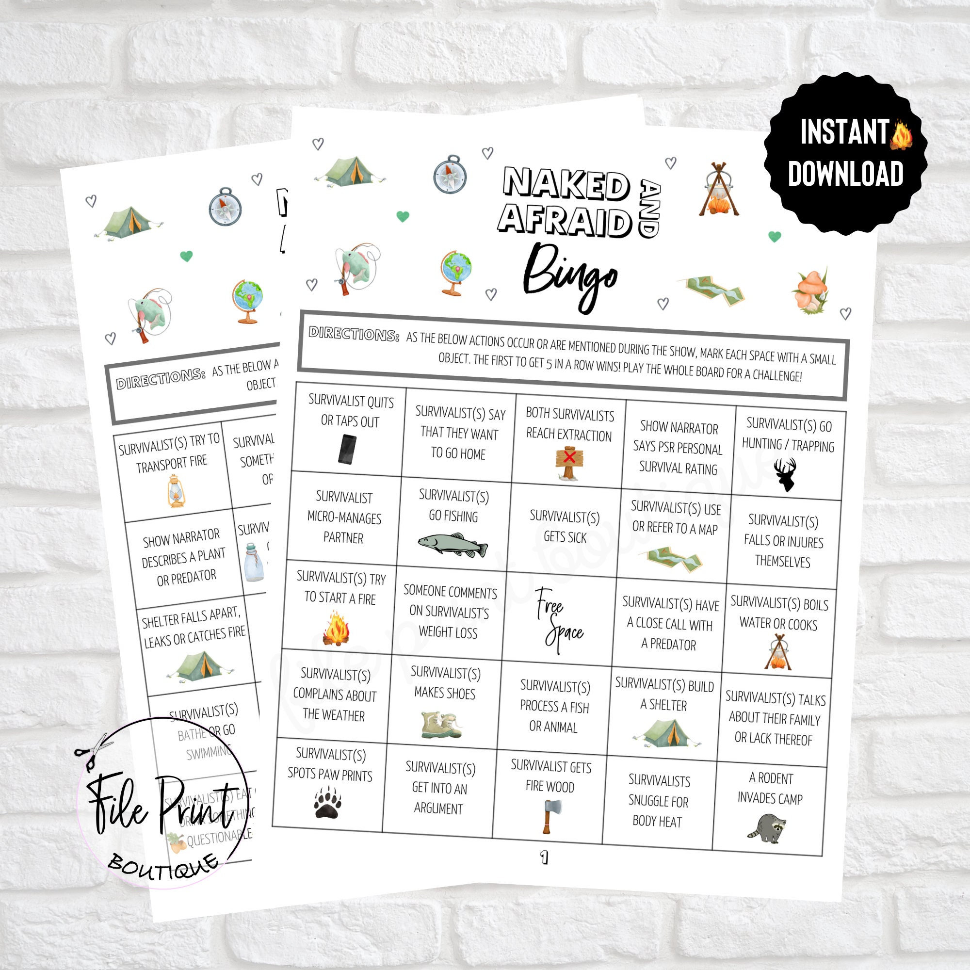 Naked & Afraid Bingo Printable Instant Download Naked and - Etsy UK