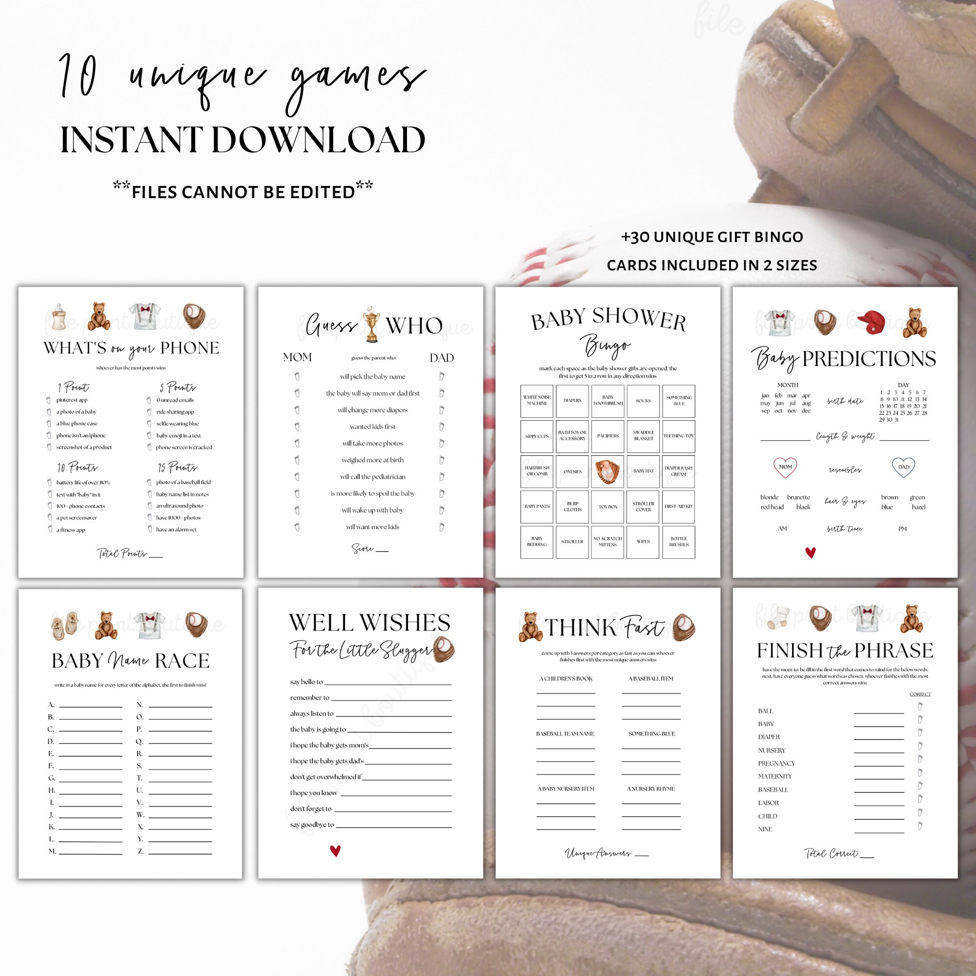 Baseball Baby Shower Games Printable, Baseball Baby Shower, Baseball ...