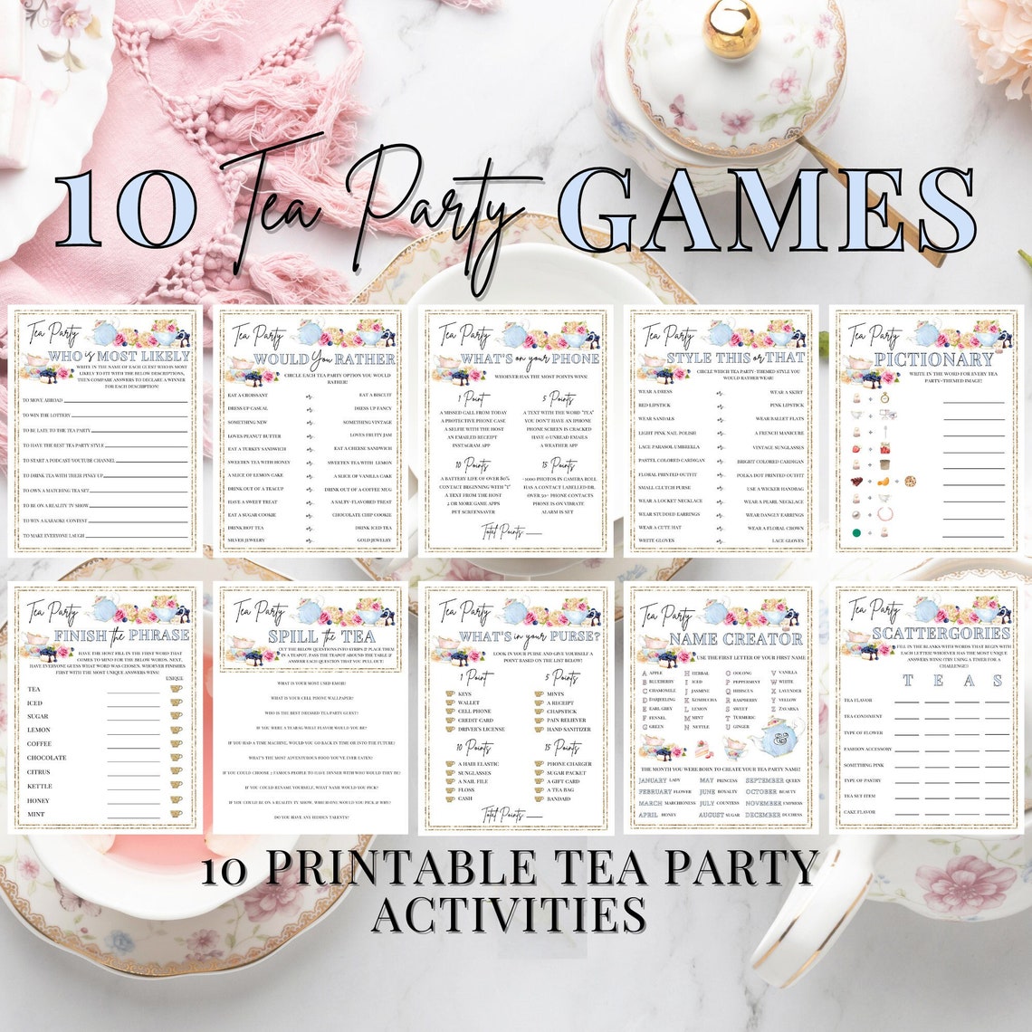 Tea Party Games Printable Tea Party Activities Ladies Tea - Etsy Canada
