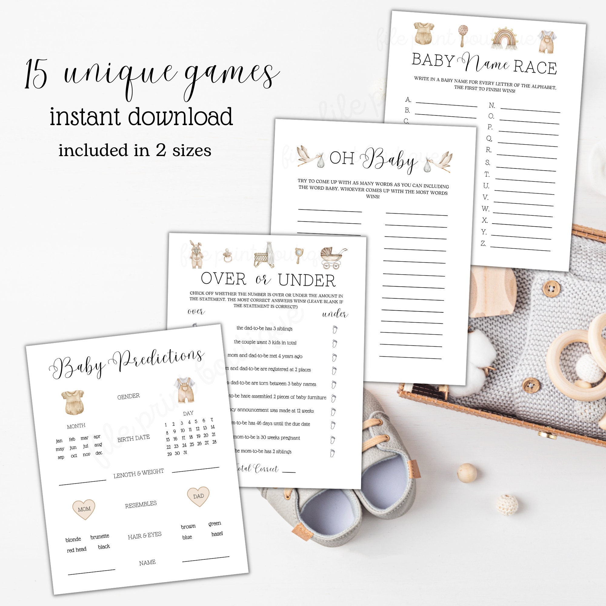 Baby Shower Printable Games Gender Neutral Baby Shower Games - Etsy
