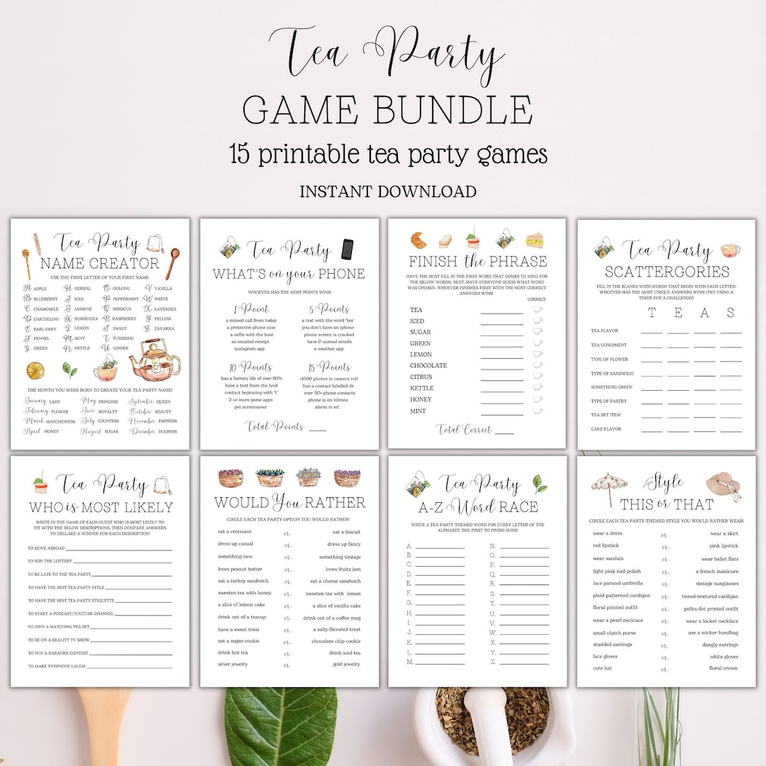 Tea Party Games Printable, Tea Party Activities, Ladies Tea Party Games