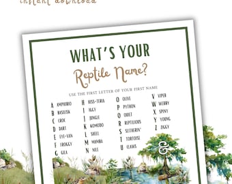Reptile Name Creator: Printable Party Game (Instant Download)