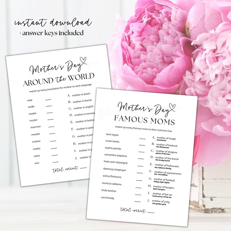 Mother's Day Printable Games, Mothers Day Game Bundle, Minimalist ...