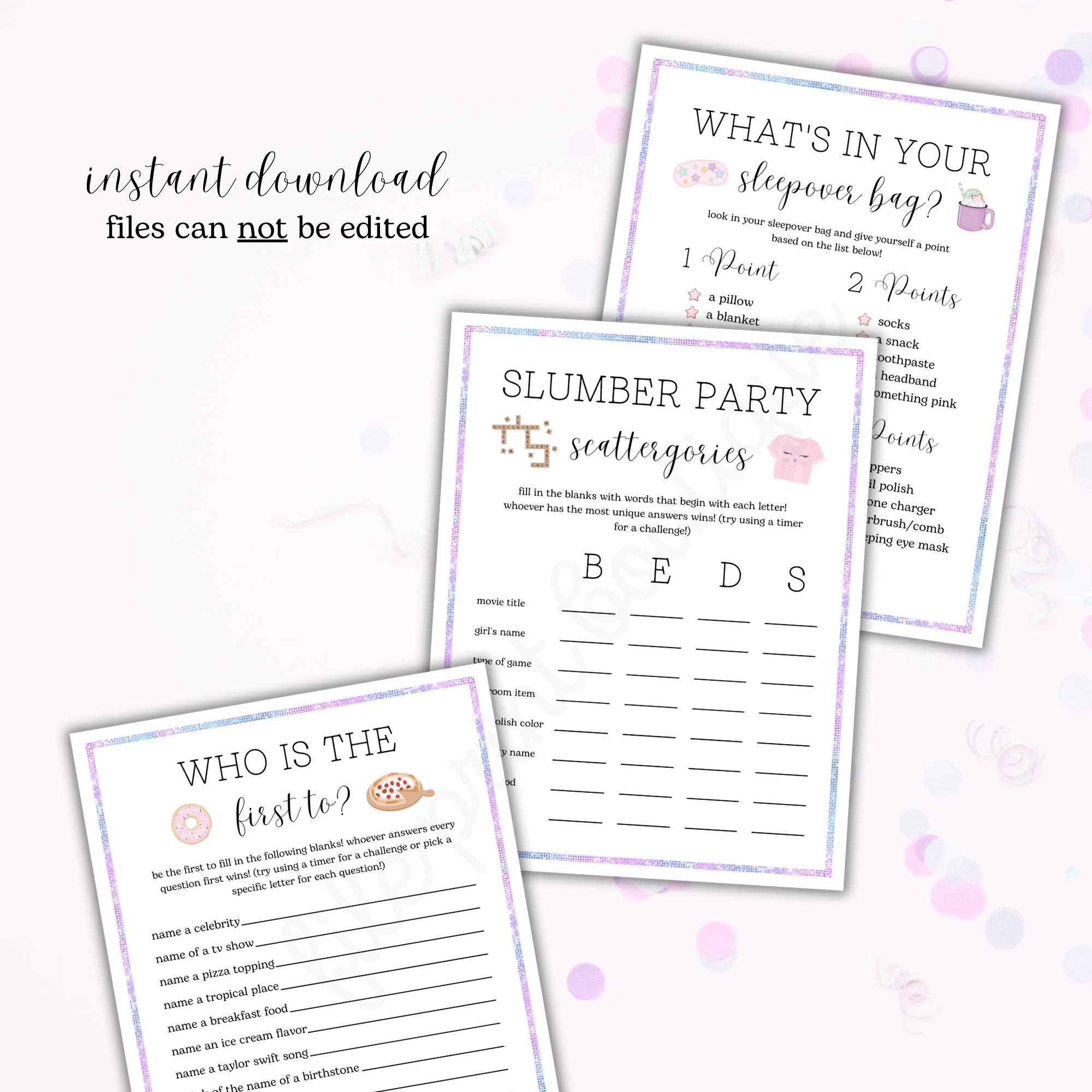 Sleepover Party Games Printable, Slumber Party Games Bundle, Tween ...