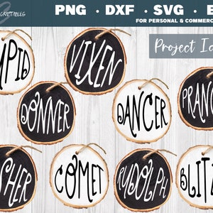 Reindeer Names Ornament SVG Bundle: Farmhouse Christmas Cut File