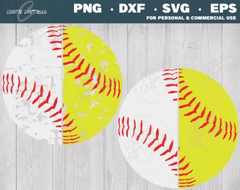 Softball SVG, Split Baseball Svg, Split Softball SVG, Softball Stitches SVG, Distressed Svg, Svg for Shirts, Softball Files, Baseball Files