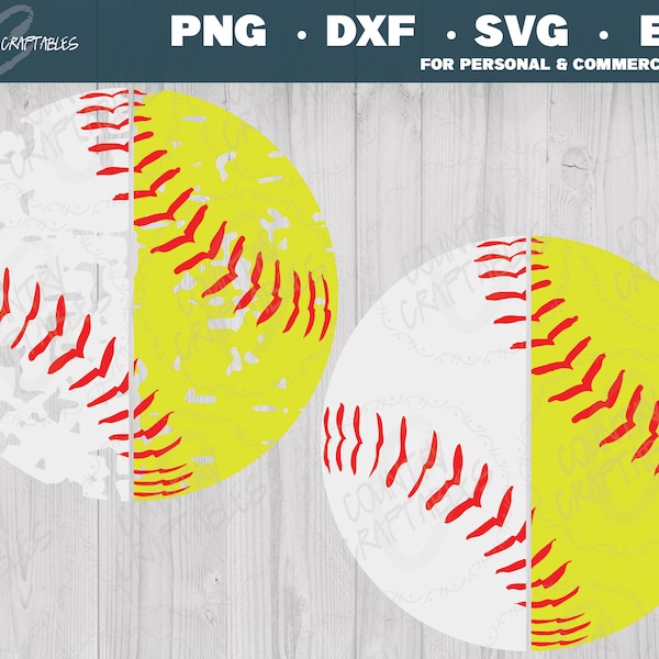 Softball SVG, Split Baseball Svg, Split Softball SVG, Softball Stitches SVG, Distressed Svg, Svg for Shirts, Softball Files, Baseball Files