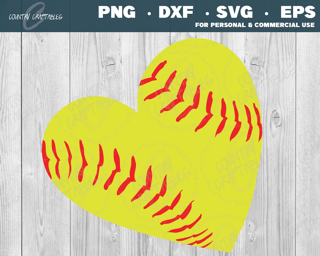 Heart Softball SVG, Heart Softball Png, Softball Cut Files, Stitches