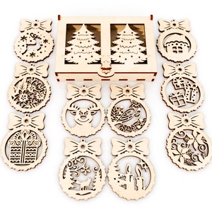 CNC Christmas balls 10 laser cut files with box
