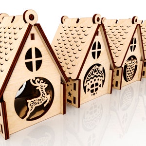 CNC laser file Christmas houses set (5 pieces) - Laser Cut Files - dxf, ai, svg, cdr, pdf