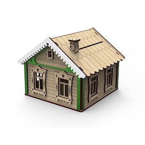 Lasergesneden bestanden huis, Vector kersthuis, spaarpot lasergesneden - dxf, ai, svg, cdr, pdf