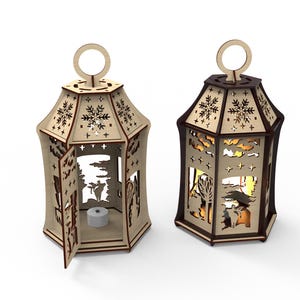 CNC Laser File Christmas Lantern - Laser Cut Files - dxf, ai, svg, cdr, pdf
