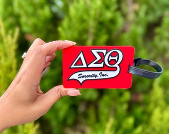 DST Red Greek Lettered Luggage Tag