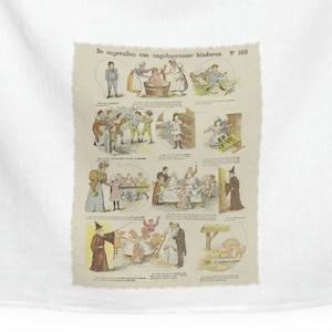 Funny Vintage Kitchen Stories Disobedient Children Cotton Tea Towel Housewarming or Birthday Gifts, For Old Book Fans and Antique Collectors