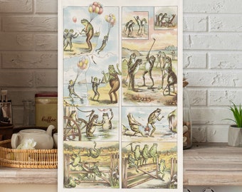 Frog Gift Vintage Tea Towel Cooking Gift for Frog Lovers Funny Frog Stories Large Dishtowel Country Kitchen Gift Farm Home Decor Frog Art