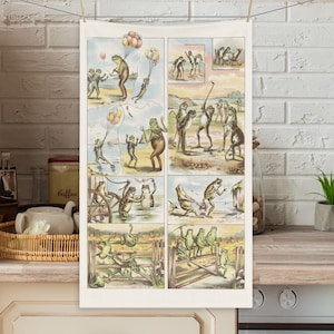 Frog Gift Vintage Tea Towel Cooking Gift for Frog Lovers Funny Frog Stories Large Dishtowel Country Kitchen Gift Farm Home Decor Frog Art