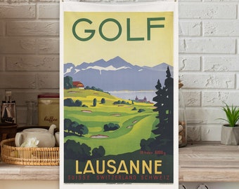 Regalo per il golf Asciugamano da golf vintage regalo per lui Regalo di poster di viaggio retrò in Svizzera Asciugamano per magliette Regalo di addio al nubilato per il suo addio al celibato