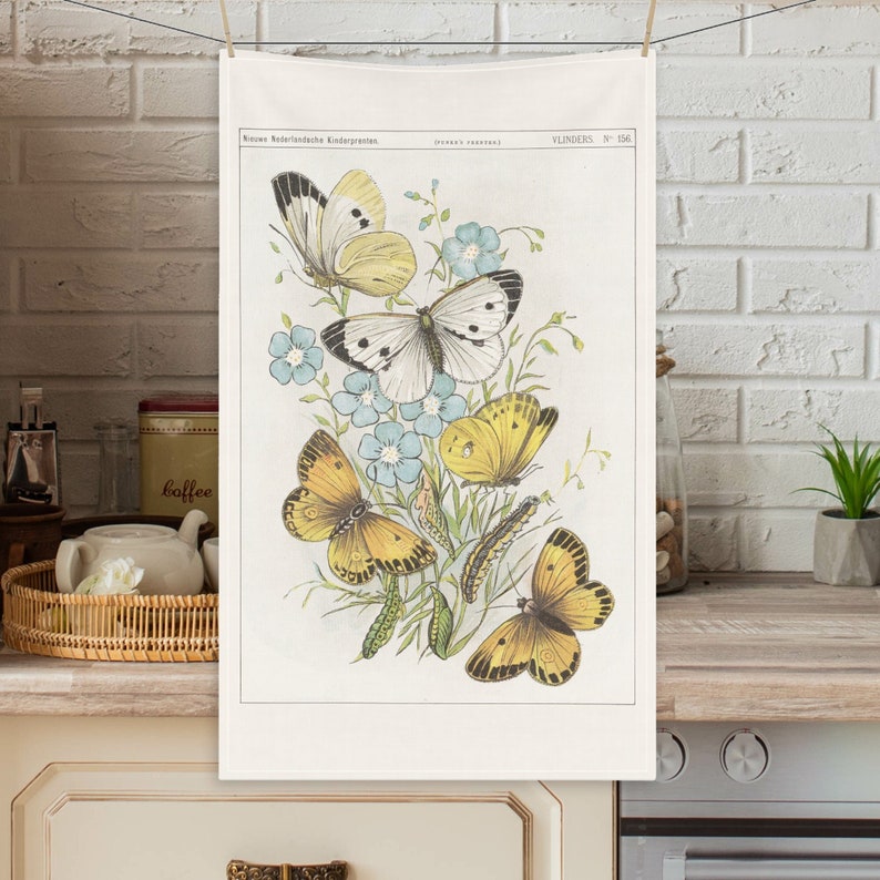 Butterfly Vintage Tea Towels Perfect Gift for Mom Kitchen Towel Birthday Gift For Cook Yellow Butterflies Kitchen Towel for Chef Country Art immagine 1