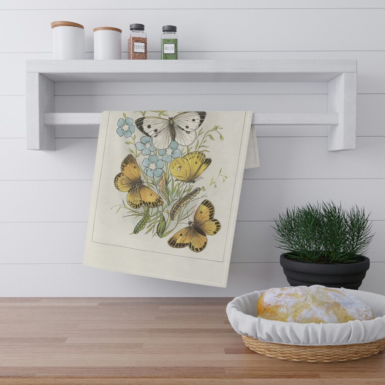 Butterfly Vintage Tea Towels Perfect Gift for Mom Kitchen Towel Birthday Gift For Cook Yellow Butterflies Kitchen Towel for Chef Country Art immagine 3