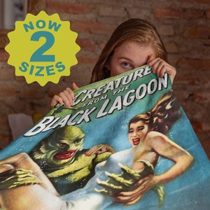 Horror Movie Plush Blanket Gift For Him Scifi Minky Blanket Gift For Her Popcorn Monster Movie Night Housewarming Gift Creature Black Lagoon