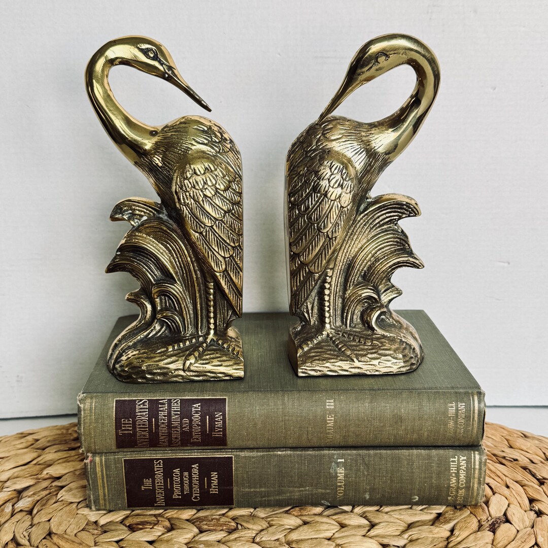 Vintage Brass Crane Heron Bird Bookends: Dark Academia Library Decor - Etsy