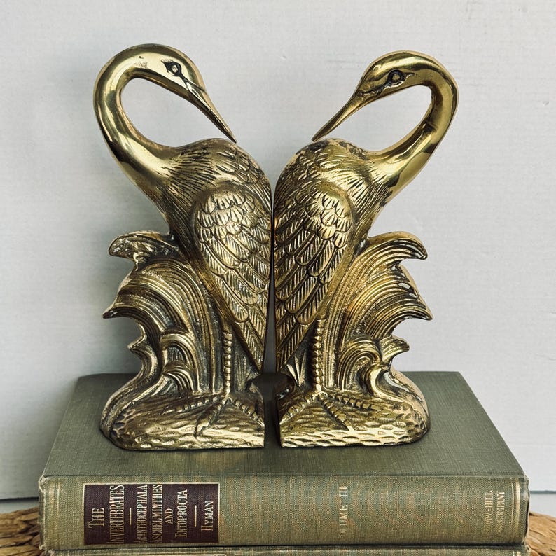 Vintage Brass Crane Heron Bird Bookends: Dark Academia Library Decor - Etsy